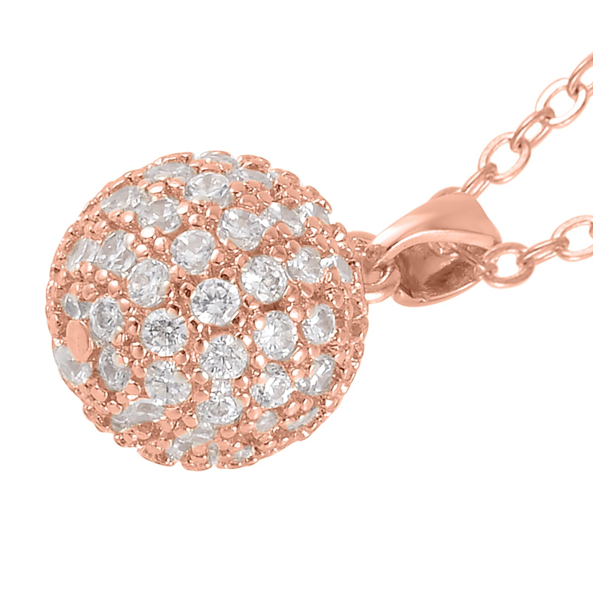 Simulated Diamond Earrings and Pendant Necklace 20-22 Inches in Rosetone 1.20 ctw image number 3