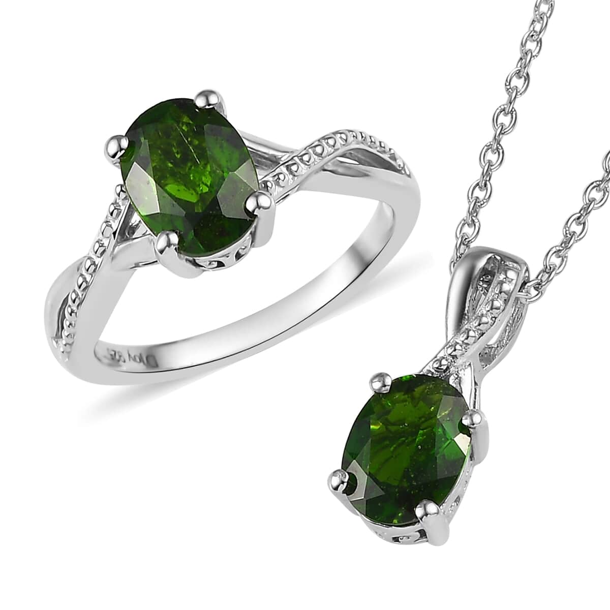 Natural Chrome Diopside Solitaire Ring Size 10 and Pendant Necklace 20 Inches in Platinum Over Sterling Silver 2.40 ctw image number 0