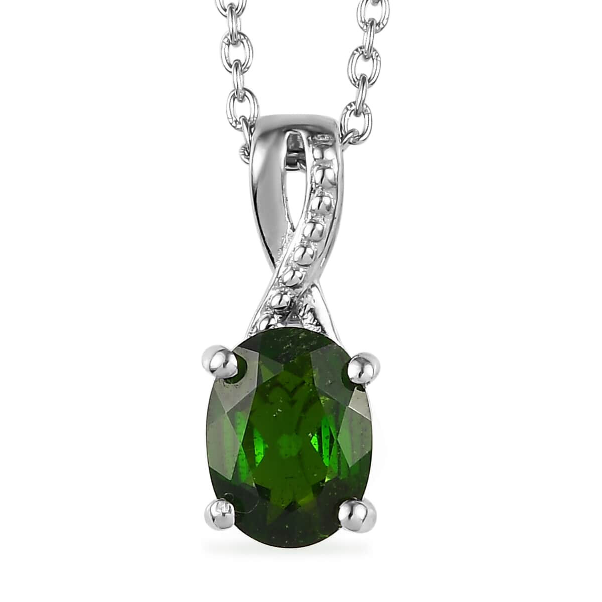 Natural Chrome Diopside Solitaire Ring Size 10 and Pendant Necklace 20 Inches in Platinum Over Sterling Silver 2.40 ctw image number 5