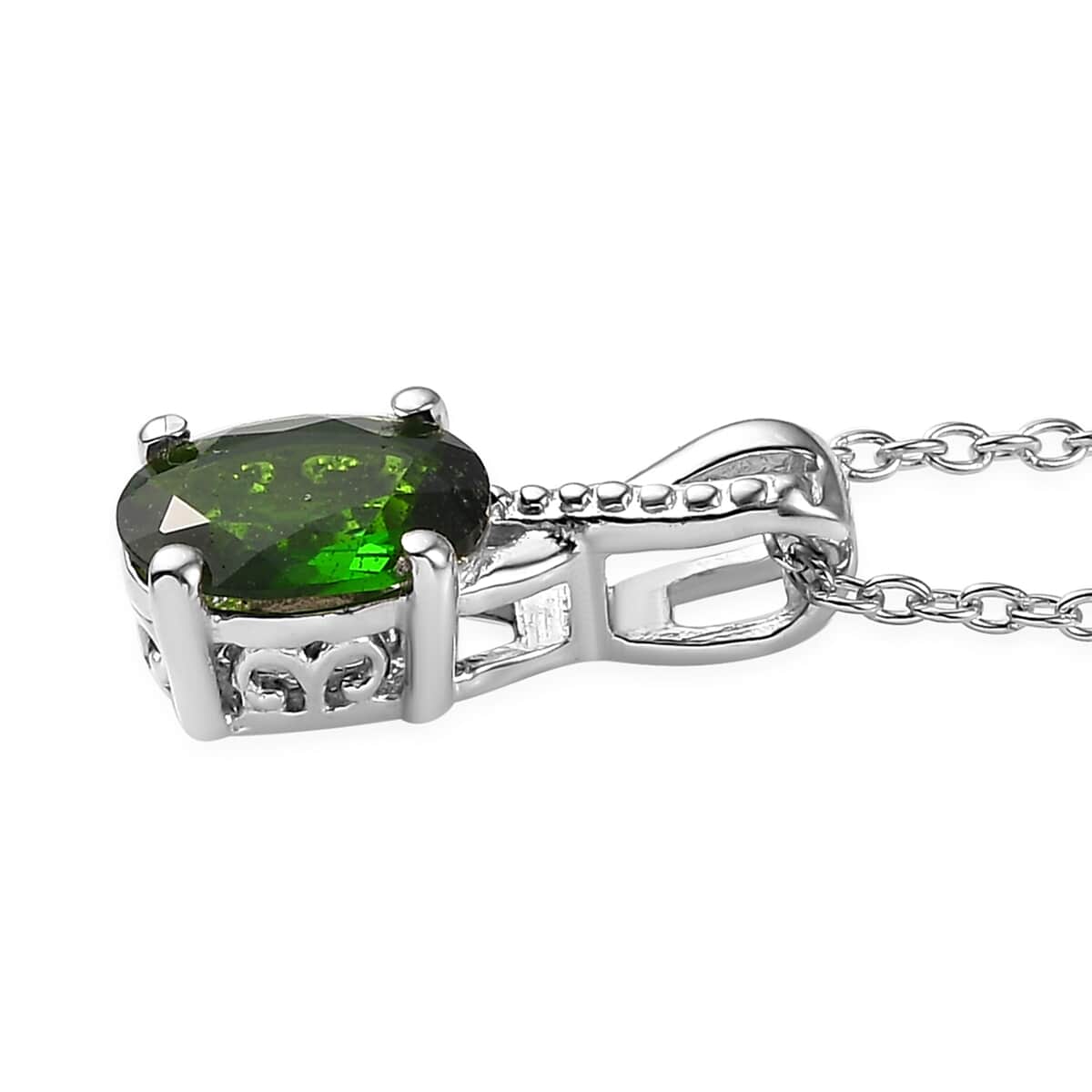 Natural Chrome Diopside Solitaire Ring Size 10 and Pendant Necklace 20 Inches in Platinum Over Sterling Silver 2.40 ctw image number 6