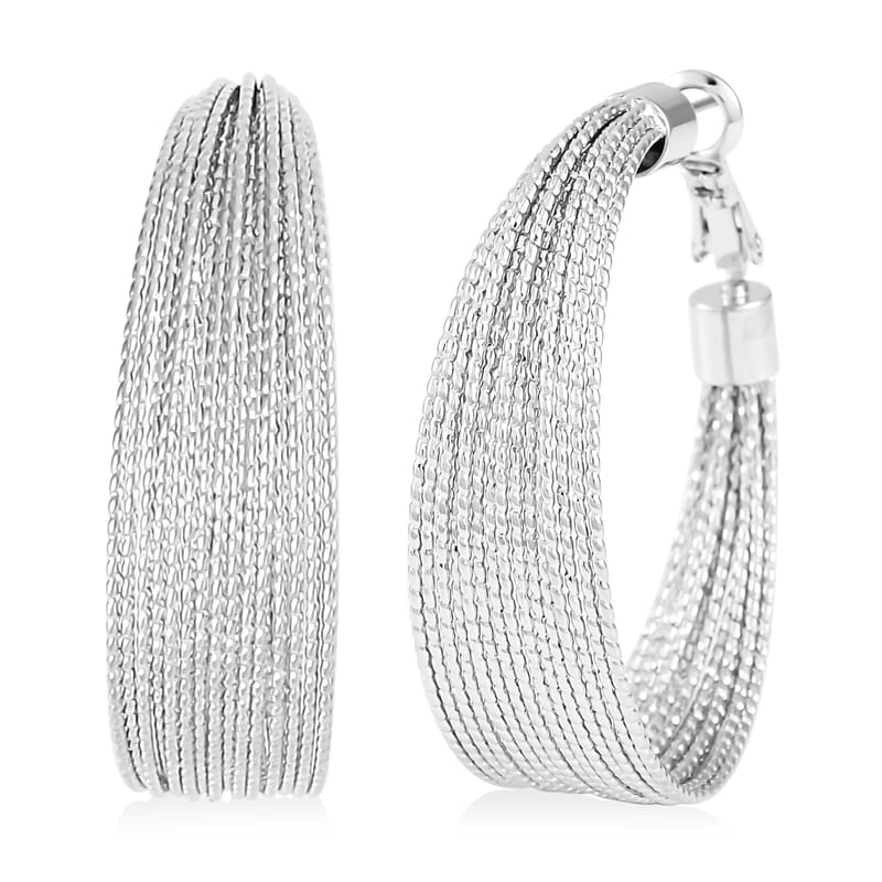 Set of 2 Hoop Earrings in Silvertone