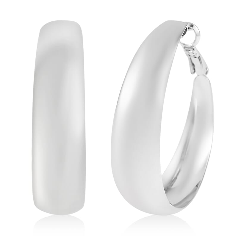 Set of 2 Hoop Earrings in Silvertone