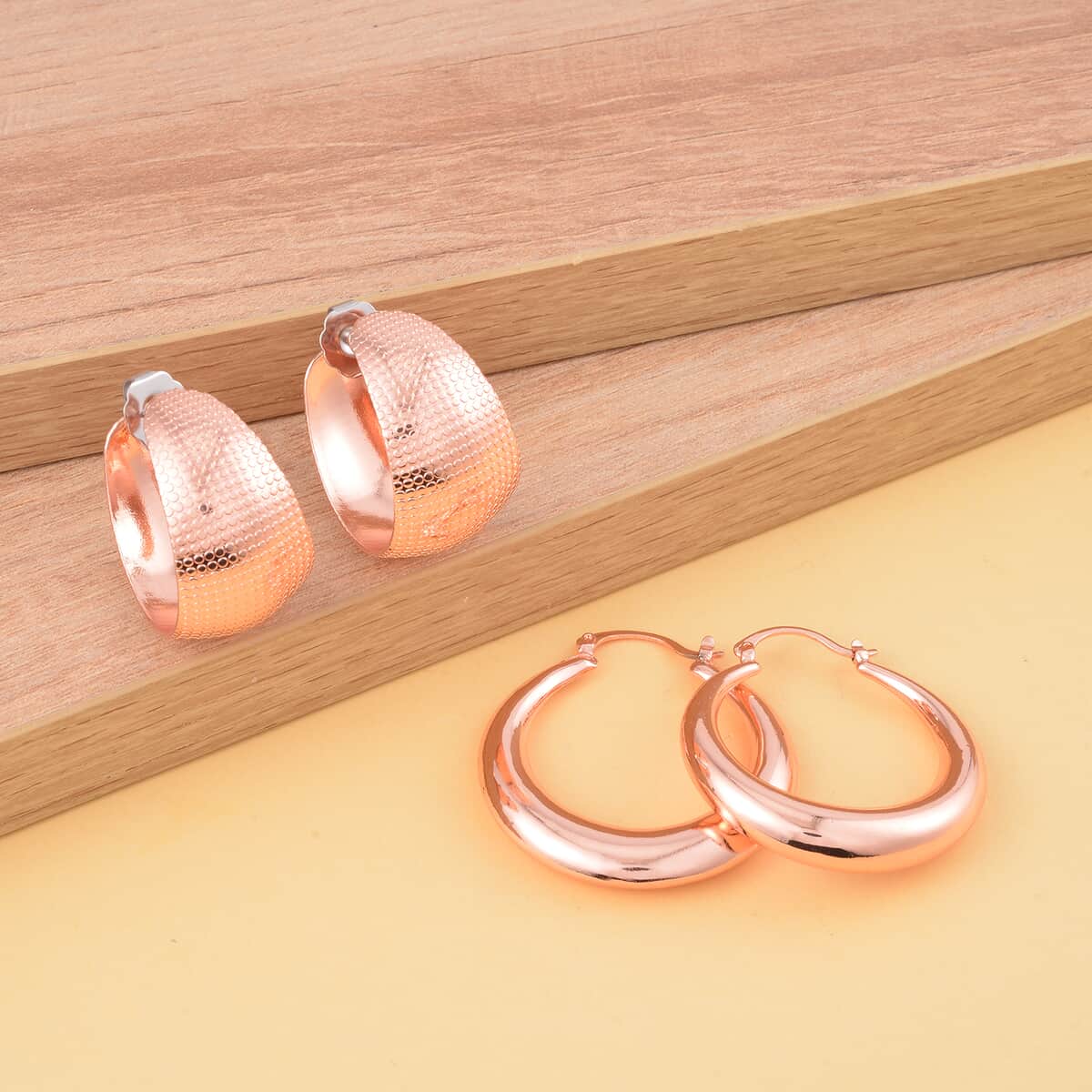 Set of 2 Huggie Earrings in Rosetone image number 1