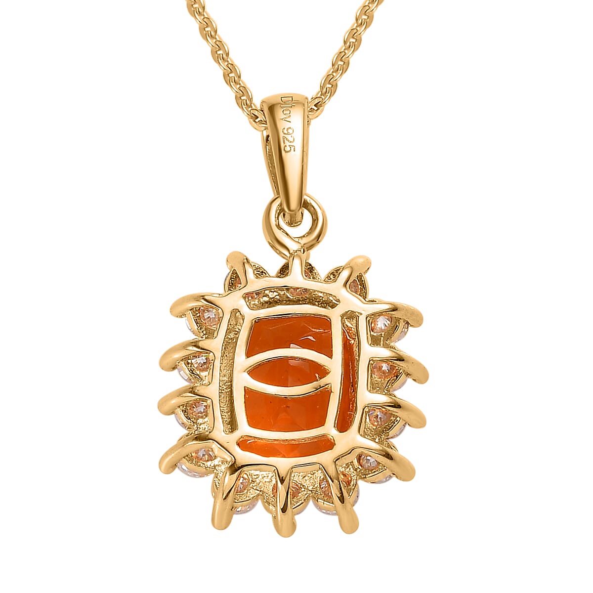 Premium Brazilian Fire Opal and Moissanite Sunburst Pendant Necklace 20 Inches in Vermeil Yellow Gold Over Sterling Silver 2.10 ctw image number 4