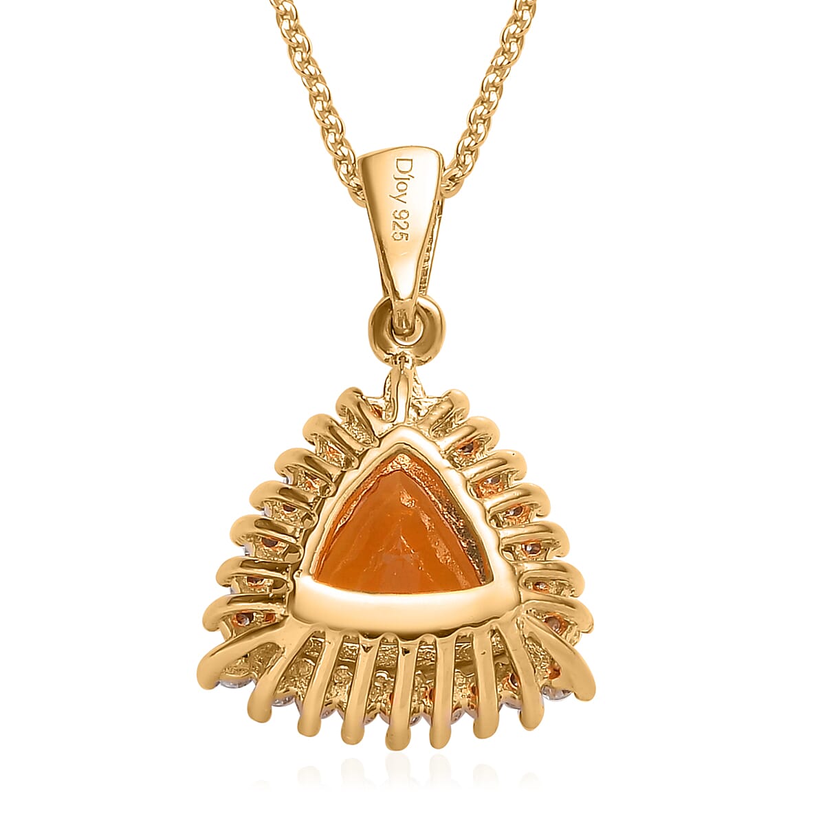 Premium Brazilian Fire Opal and Moissanite Halo Pendant Necklace 20 Inches in Vermeil Yellow Gold Over Sterling Silver 1.90 ctw