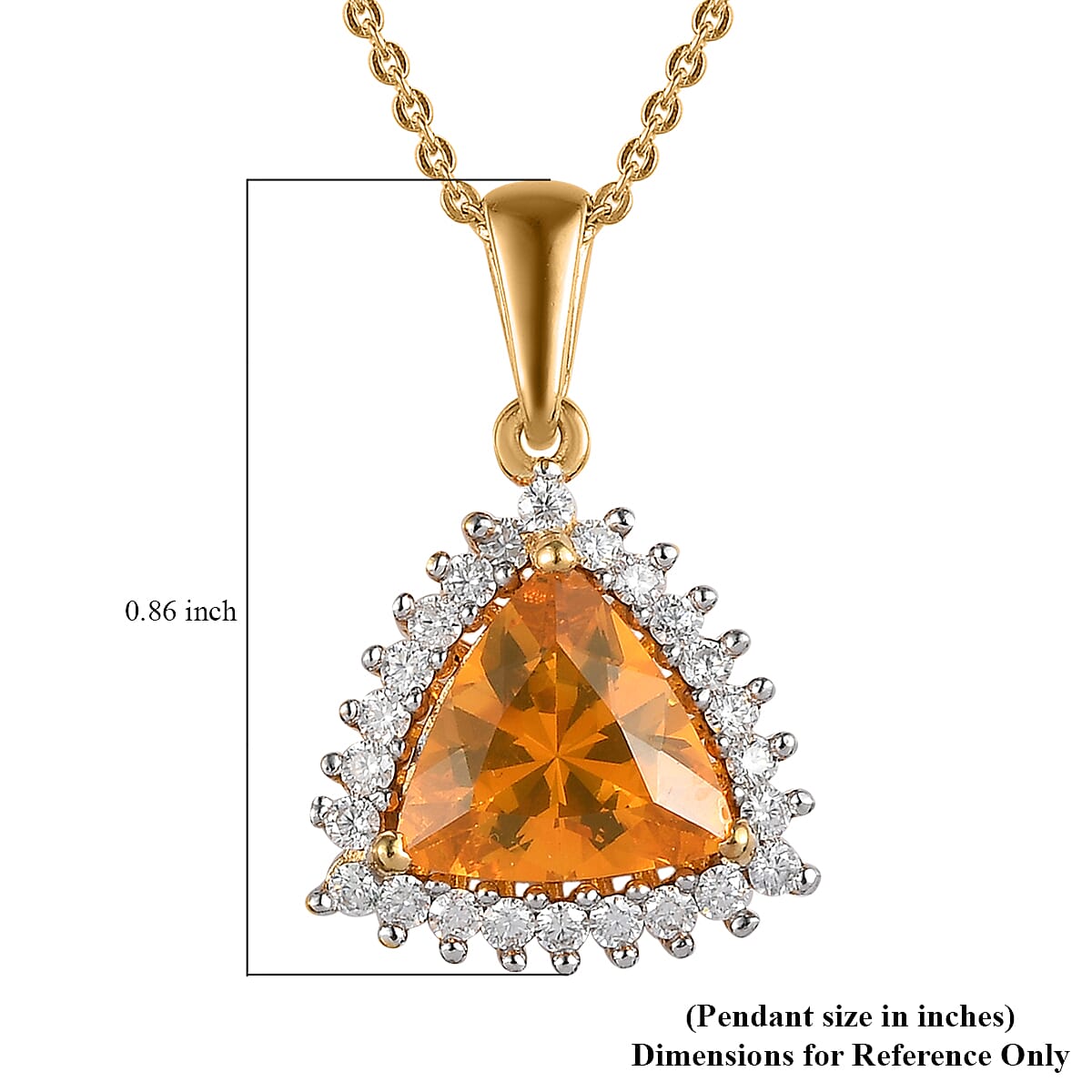 Premium Brazilian Fire Opal and Moissanite Halo Pendant Necklace 20 Inches in Vermeil Yellow Gold Over Sterling Silver 1.90 ctw