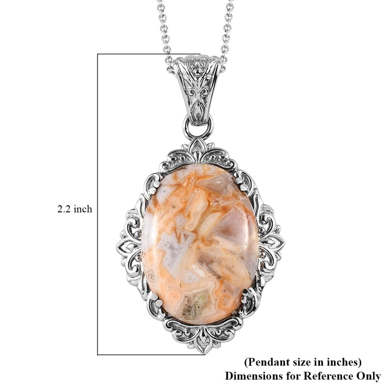 Crazy Lace Agate 38.30 ctw Solitaire Pendant Necklace 20 Inches in Stainless Steel, Tarnish-Free, Waterproof, Sweat Proof Jewelry