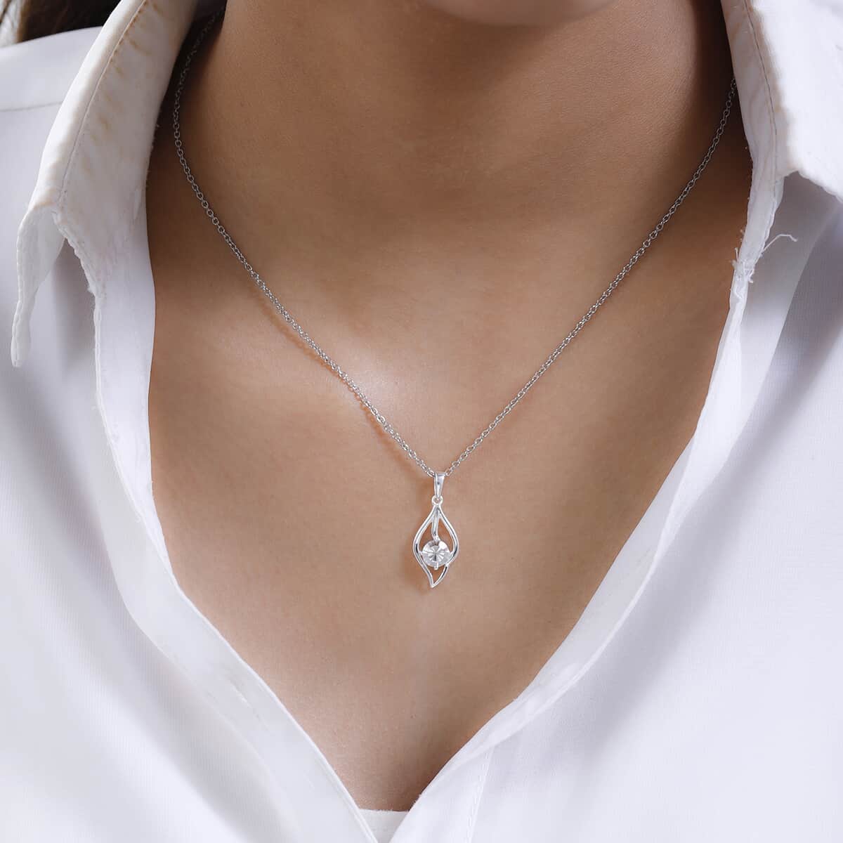 Brazilian Petalite Solitaire Pendant in Sterling Silver with Stainless Steel Necklace 20 Inches 0.75 ctw image number 2