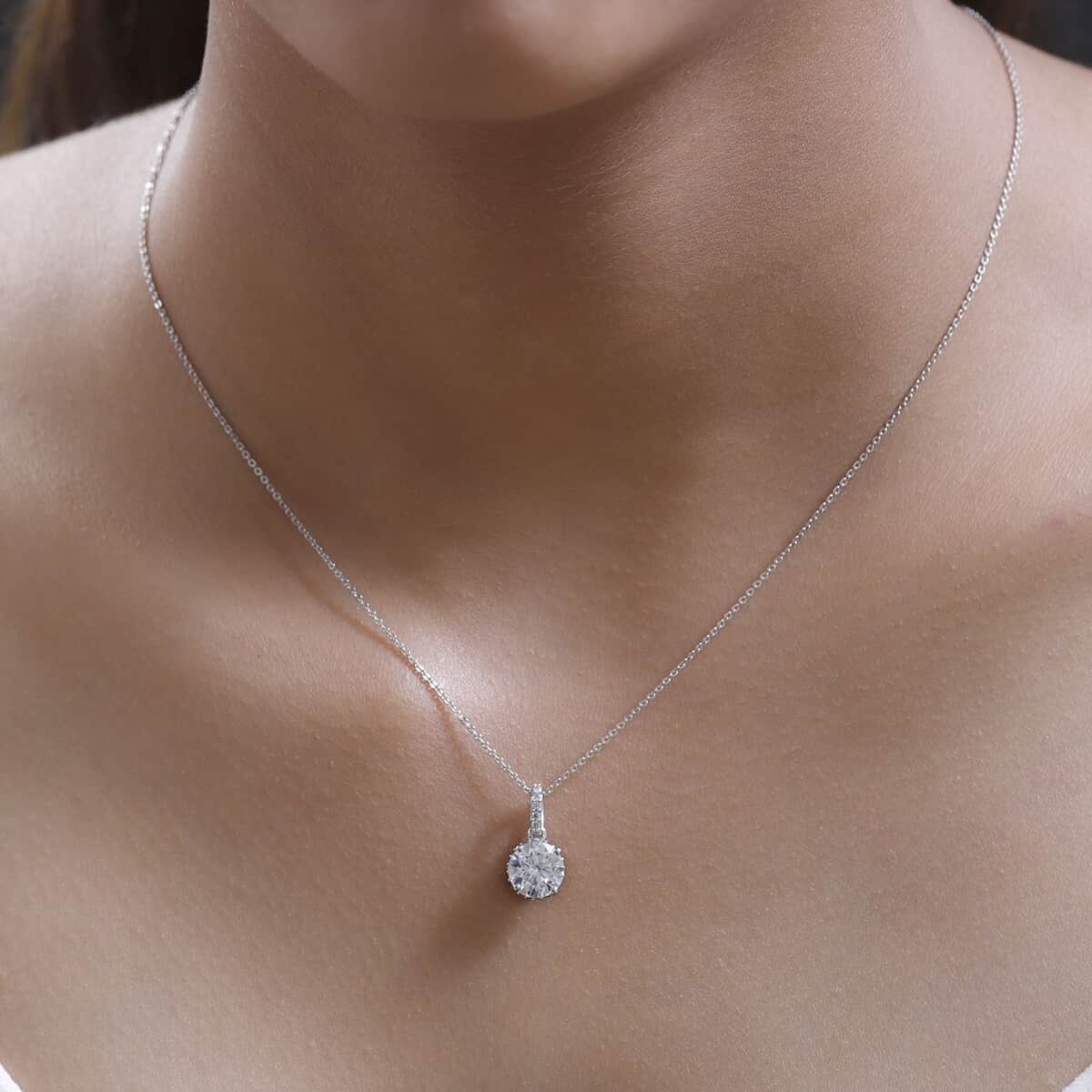Mother’s Day Gift Moissanite Pendant Necklace, Heart And Arrow Cut Moissanite Pendant Necklace, Sterling Silver Pendant Necklace, 20 Inches Necklace 2.20 ctw image number 2