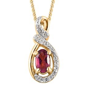 Premium Ouro Fino Rubellite and White Zircon Pendant Necklace 20 Inches in Vermeil Yellow Gold Over Sterling Silver 0.30 ctw