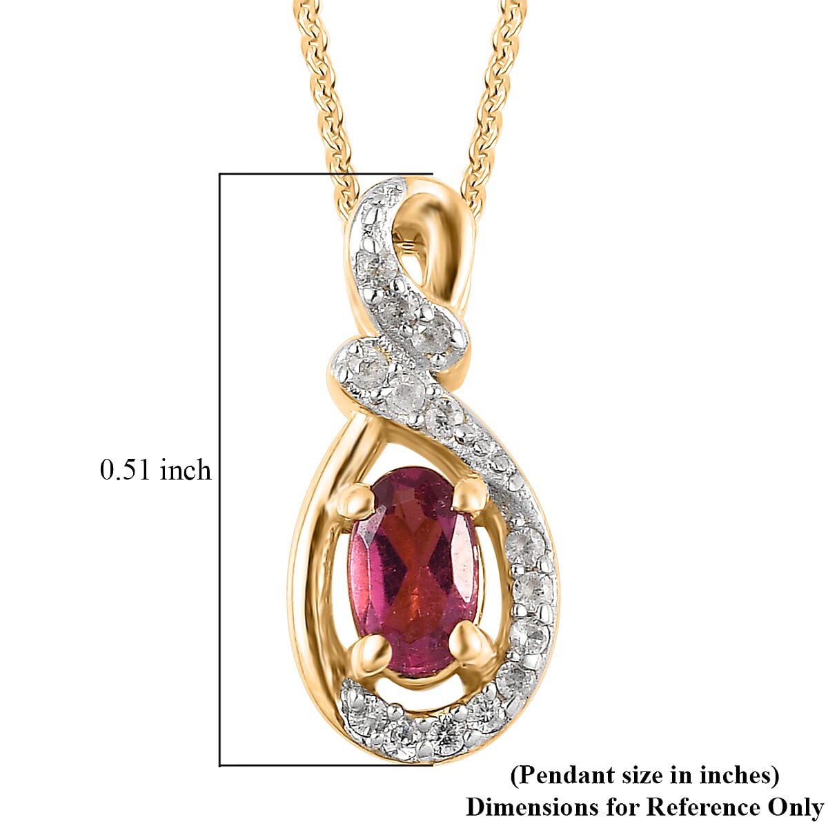Premium Ouro Fino Rubellite and White Zircon Pendant Necklace 20 Inches in Vermeil Yellow Gold Over Sterling Silver 0.30 ctw