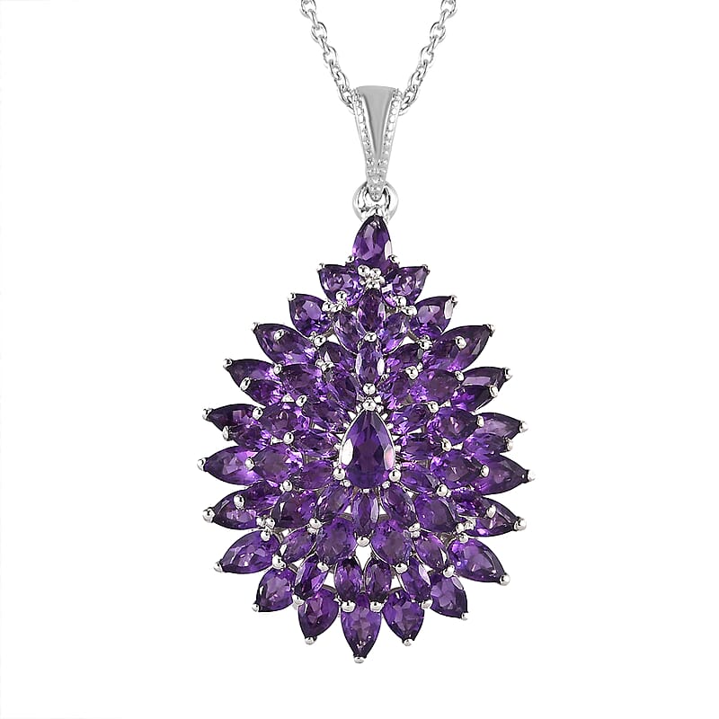Premium African Amethyst 8.85 ctw Pendant Necklace in Rhodium Over Sterling Silver 18 Inches