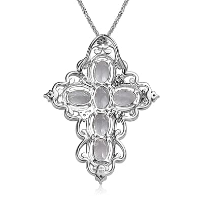 Premium Brazilian Goshenite and Tanzanite Cross Pendant Necklace 20 Inches in Platinum Over Sterling Silver 2.50 ctw