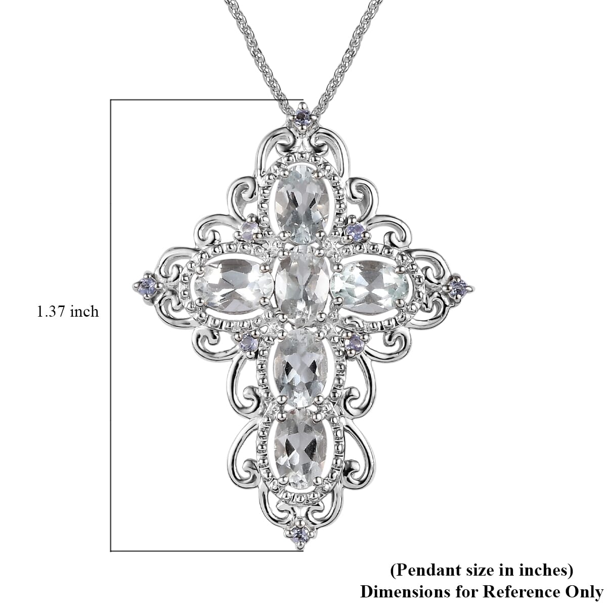 Premium Brazilian Goshenite and Tanzanite Cross Pendant Necklace 20 Inches in Platinum Over Sterling Silver 2.50 ctw image number 6