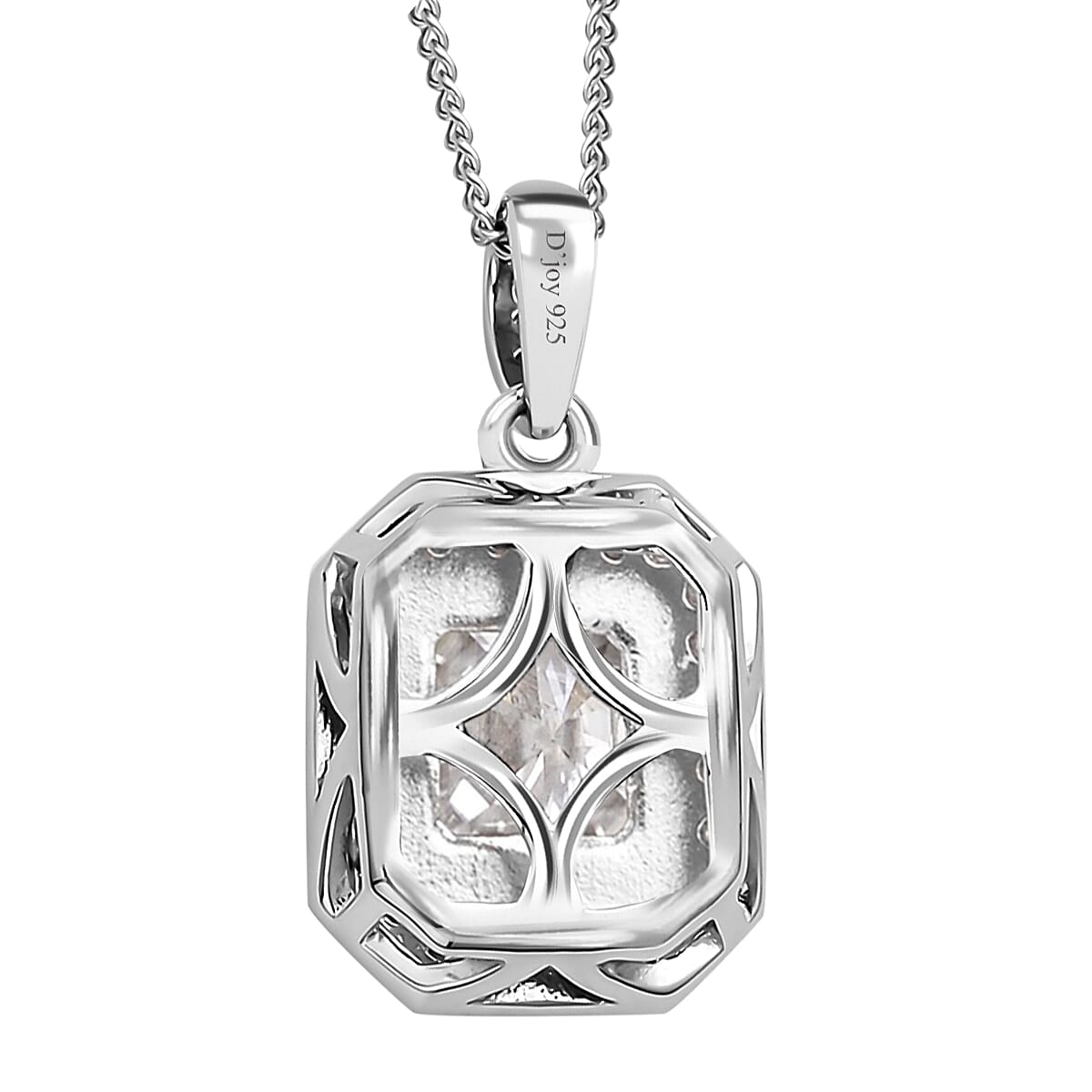 Asscher Cut Moissanite Halo Pendant Necklace 18 Inches in Rhodium Over Sterling Silver 2.15 ctw image number 4
