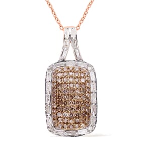 Natural Champagne and White Diamond Pendant Necklace 18 Inches in Vermeil Rose Gold Over Sterling Silver 1.00 ctw
