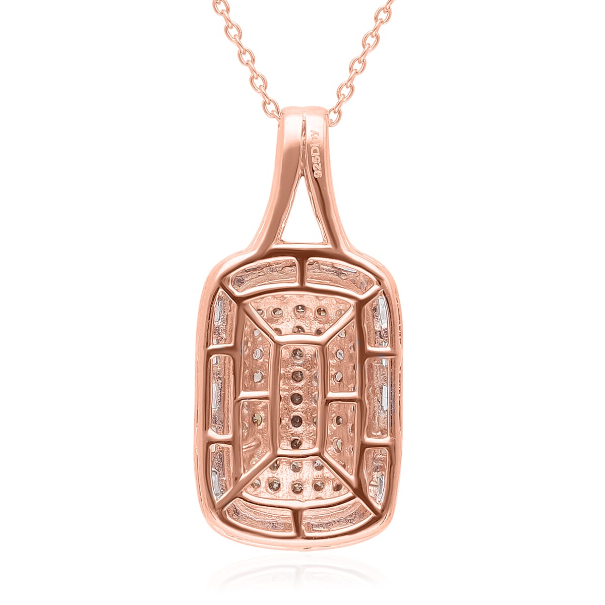 Natural Champagne and White Diamond Pendant Necklace 18 Inches in Vermeil Rose Gold Over Sterling Silver 1.00 ctw