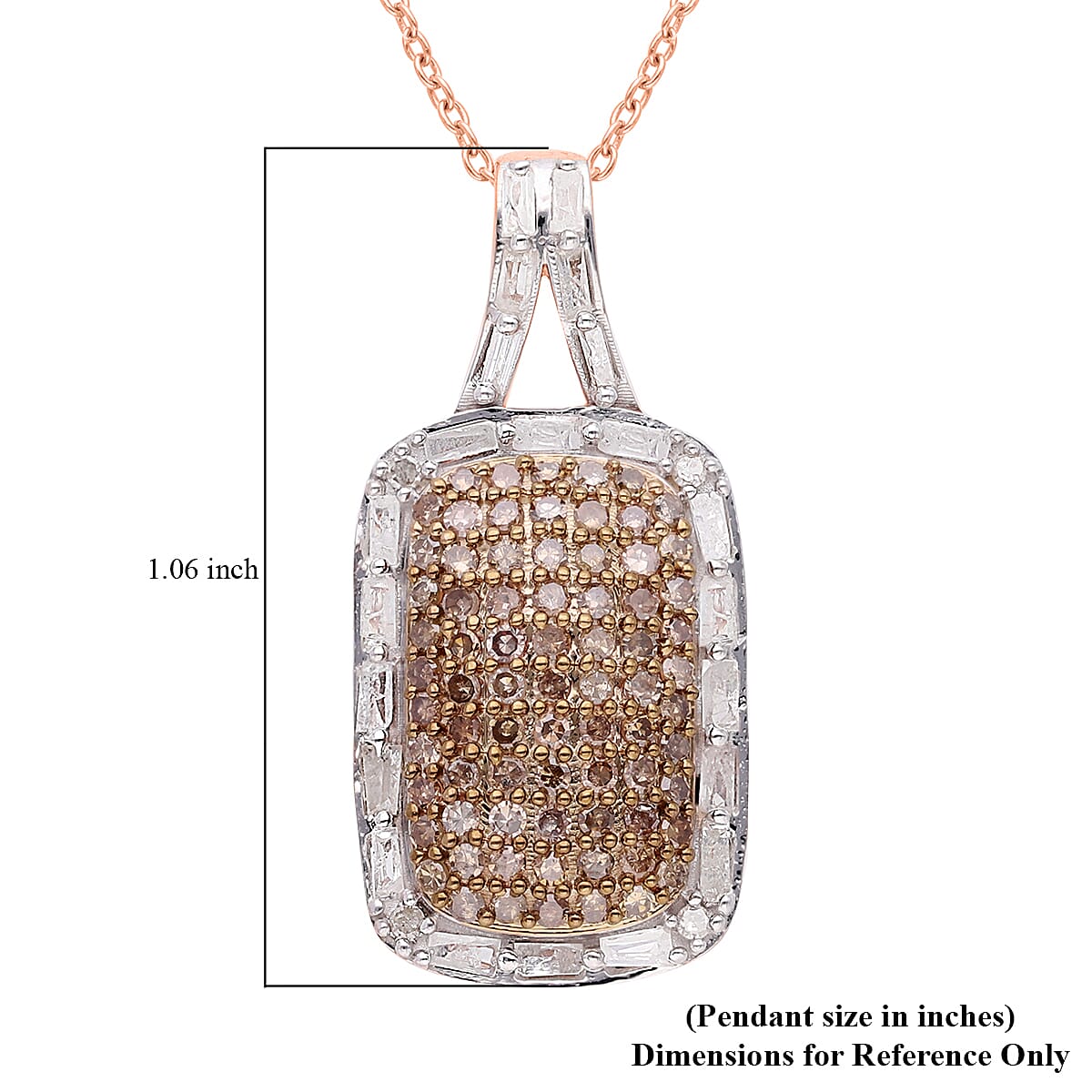 Natural Champagne and White Diamond Pendant Necklace 18 Inches in Vermeil Rose Gold Over Sterling Silver 1.00 ctw
