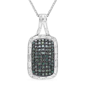 Green and White Diamond Pendant Necklace 18 Inches in Platinum Over Sterling Silver 1.00 ctw