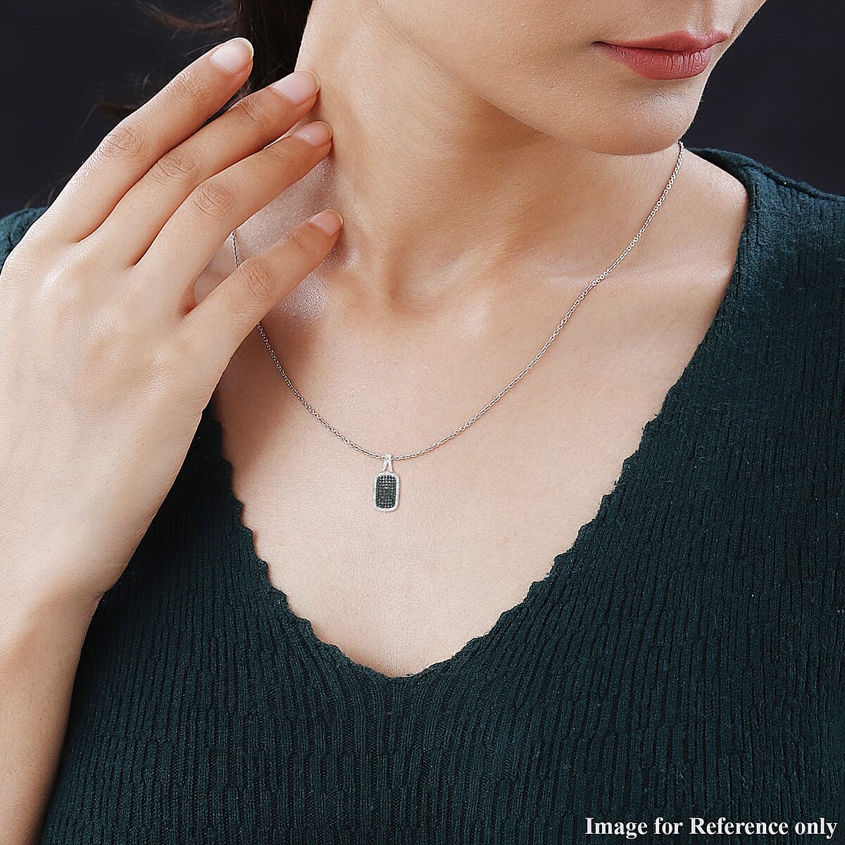 Green and White Diamond Pendant Necklace 18 Inches in Platinum Over Sterling Silver 1.00 ctw image number 2