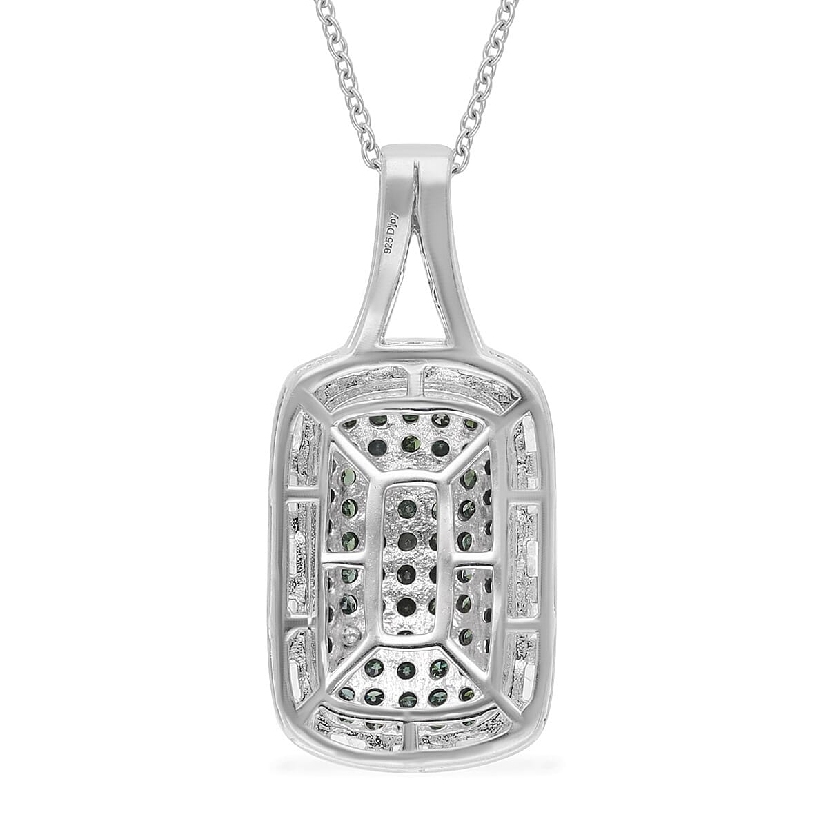 Green and White Diamond Pendant Necklace 18 Inches in Platinum Over Sterling Silver 1.00 ctw image number 4
