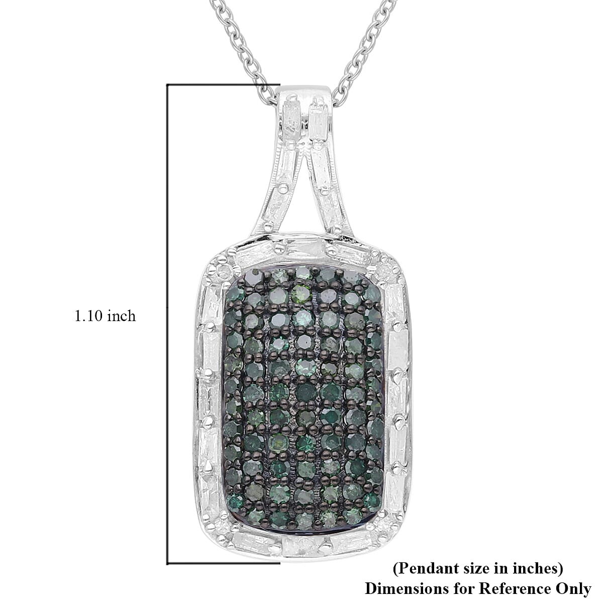 Green and White Diamond Pendant Necklace 18 Inches in Platinum Over Sterling Silver 1.00 ctw image number 5