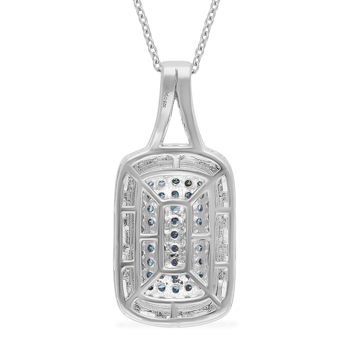 Blue Diamond and Diamond Pendant Necklace 18 Inches in Platinum Over Sterling Silver 1.00 ctw image number 4