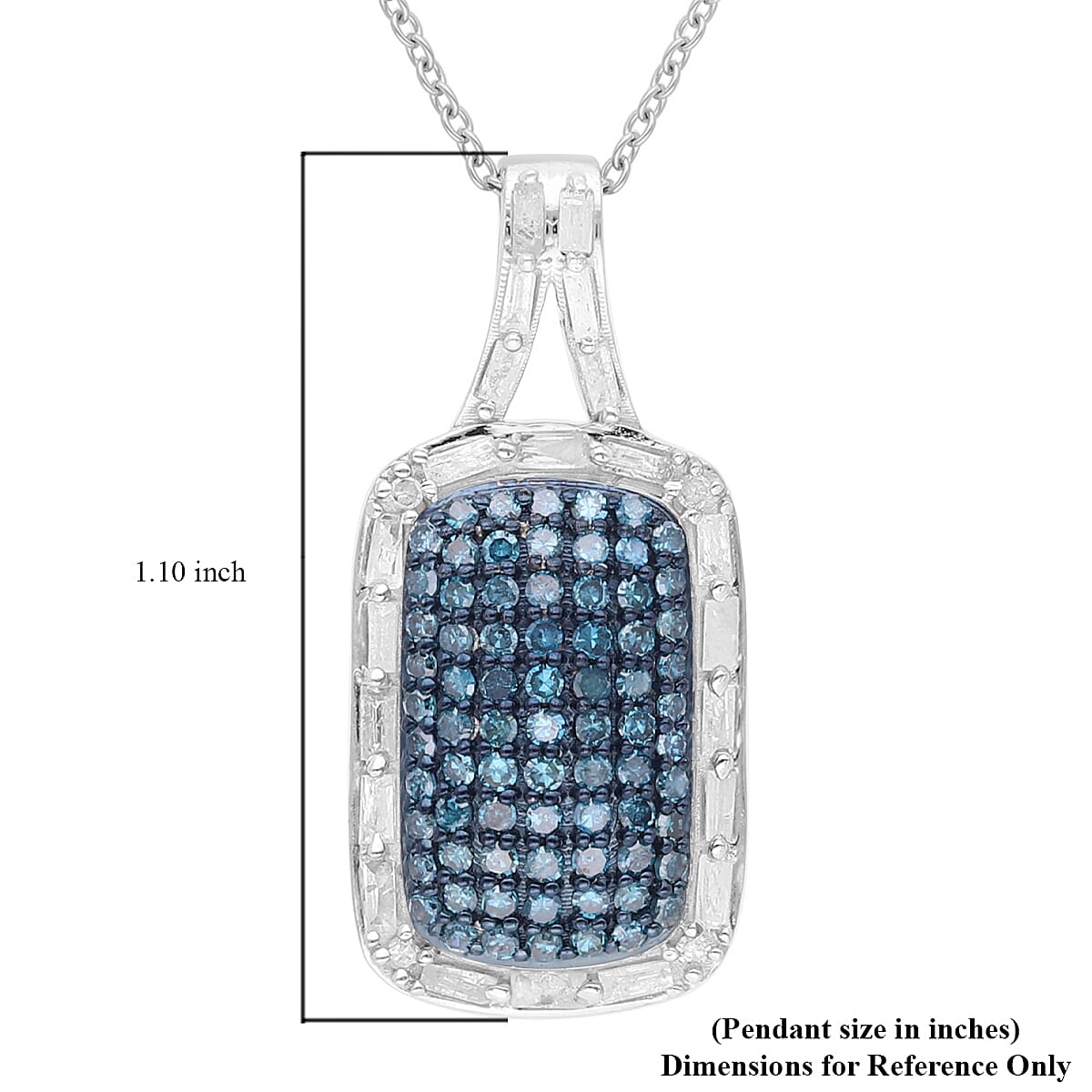 Blue Diamond and Diamond Pendant Necklace 18 Inches in Platinum Over Sterling Silver 1.00 ctw image number 5
