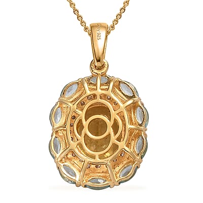 Premium Brazilian Golden Apatite and Multi Gemstone Pendant Necklace 20 Inches in Vermeil Yellow Gold Over Sterling Silver 7.15 ctw