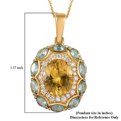 Premium Brazilian Golden Apatite and Multi Gemstone Pendant Necklace 20 Inches in Vermeil Yellow Gold Over Sterling Silver 7.15 ctw