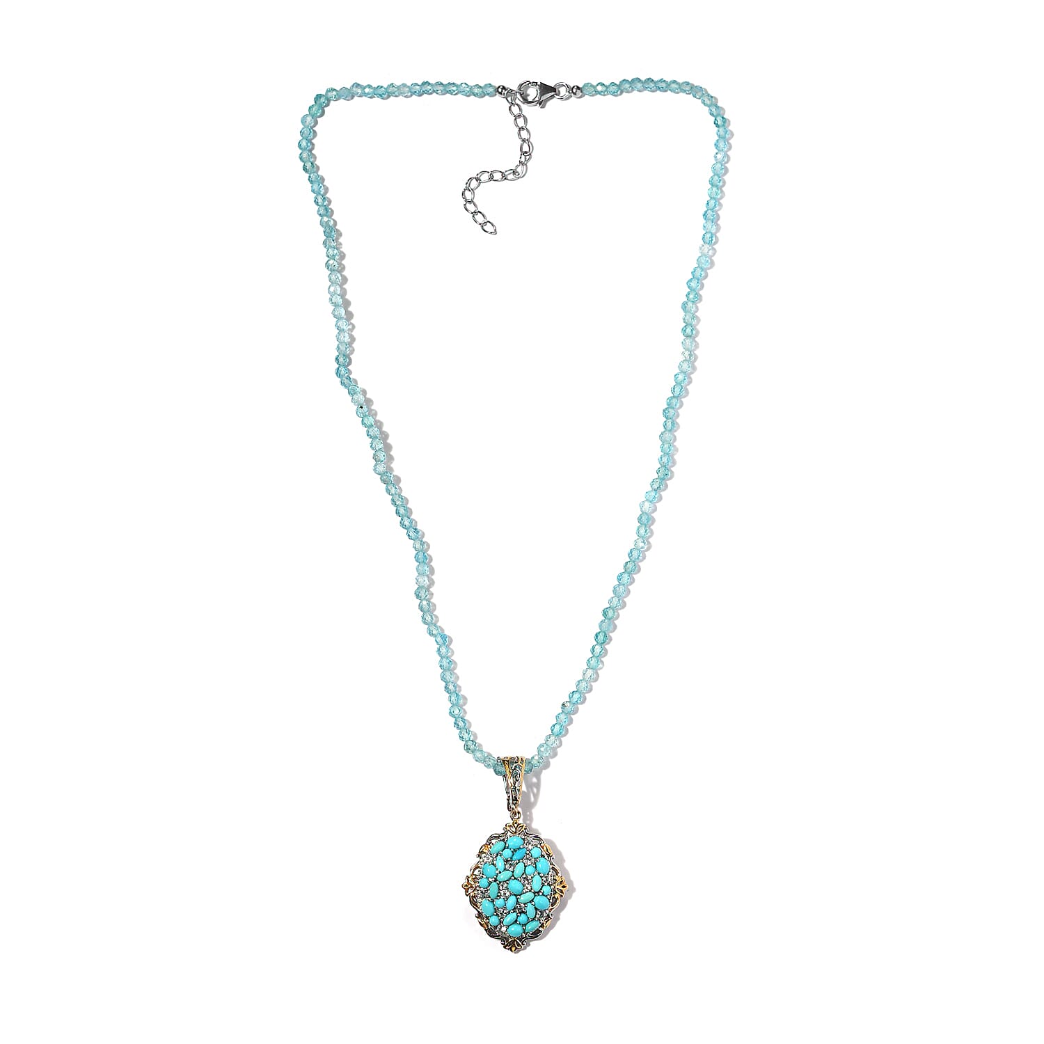 Sleeping Beauty Turquoise and Multi Gemstone Beaded Pendant Necklace 20 Inches in Vermeil YG and Platinum Over Sterling Silver 73.35 ctw