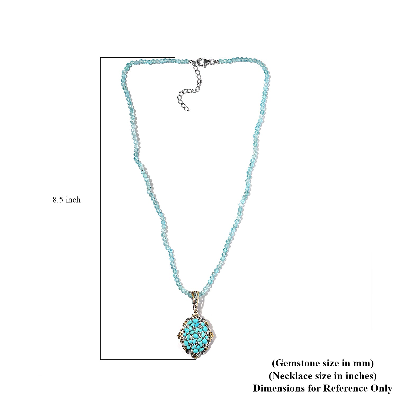 Sleeping Beauty Turquoise and Multi Gemstone Beaded Pendant Necklace 20 Inches in Vermeil YG and Platinum Over Sterling Silver 73.35 ctw