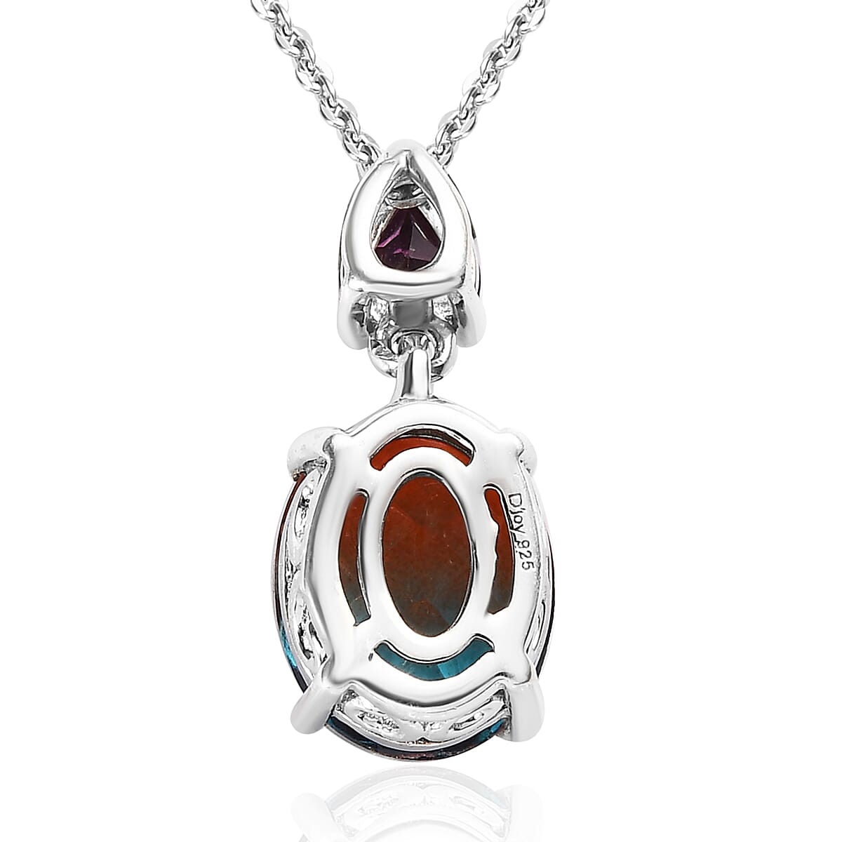 Aqua Terra Costa Quartz (Triplet), Orissa Rhodolite Garnet Ring and Pendant Necklace 20 Inches in Platinum Over Sterling Silver 5.65 ctw image number 6