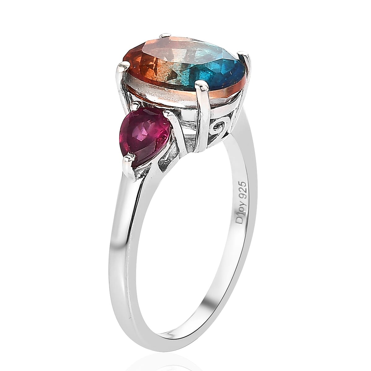 Aqua Terra Costa Quartz (Triplet) and Orissa Rhodolite Garnet Ring (Size 10.0) and Pendant Necklace 20 Inches in Platinum Over Sterling Silver 5.65 ctw image number 3