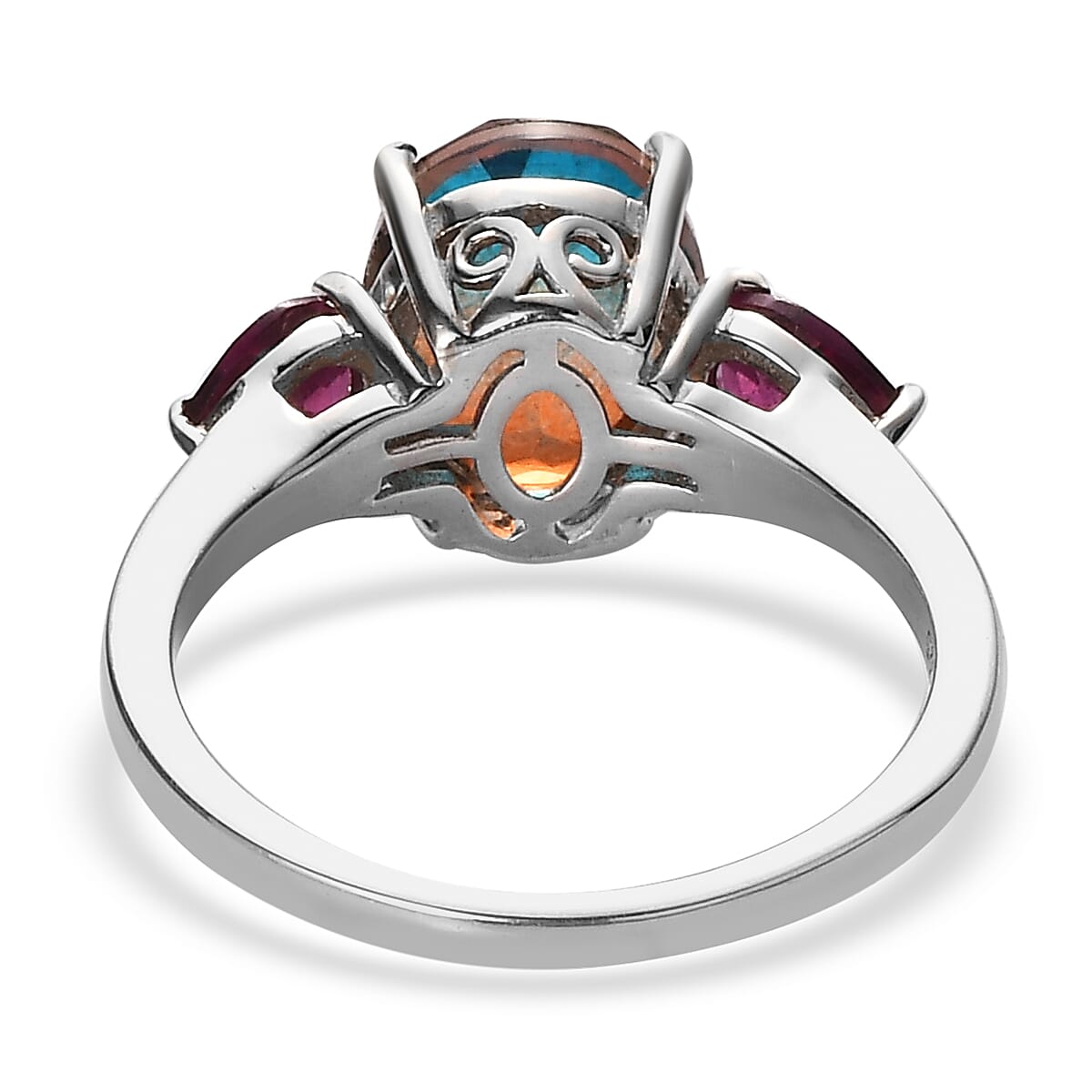 Aqua Terra Costa Quartz (Triplet) and Orissa Rhodolite Garnet Ring (Size 10.0) and Pendant Necklace 20 Inches in Platinum Over Sterling Silver 5.65 ctw image number 4