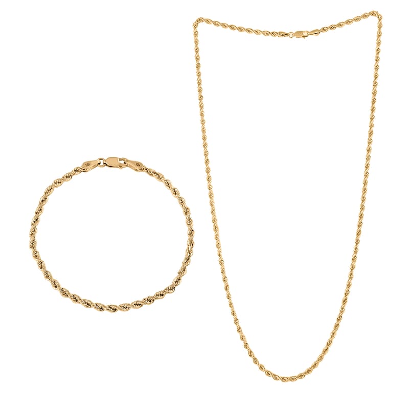 10K Yellow Gold Rope Chain Bracelet (7.50In) and Necklace 24 Inches 10 Grams