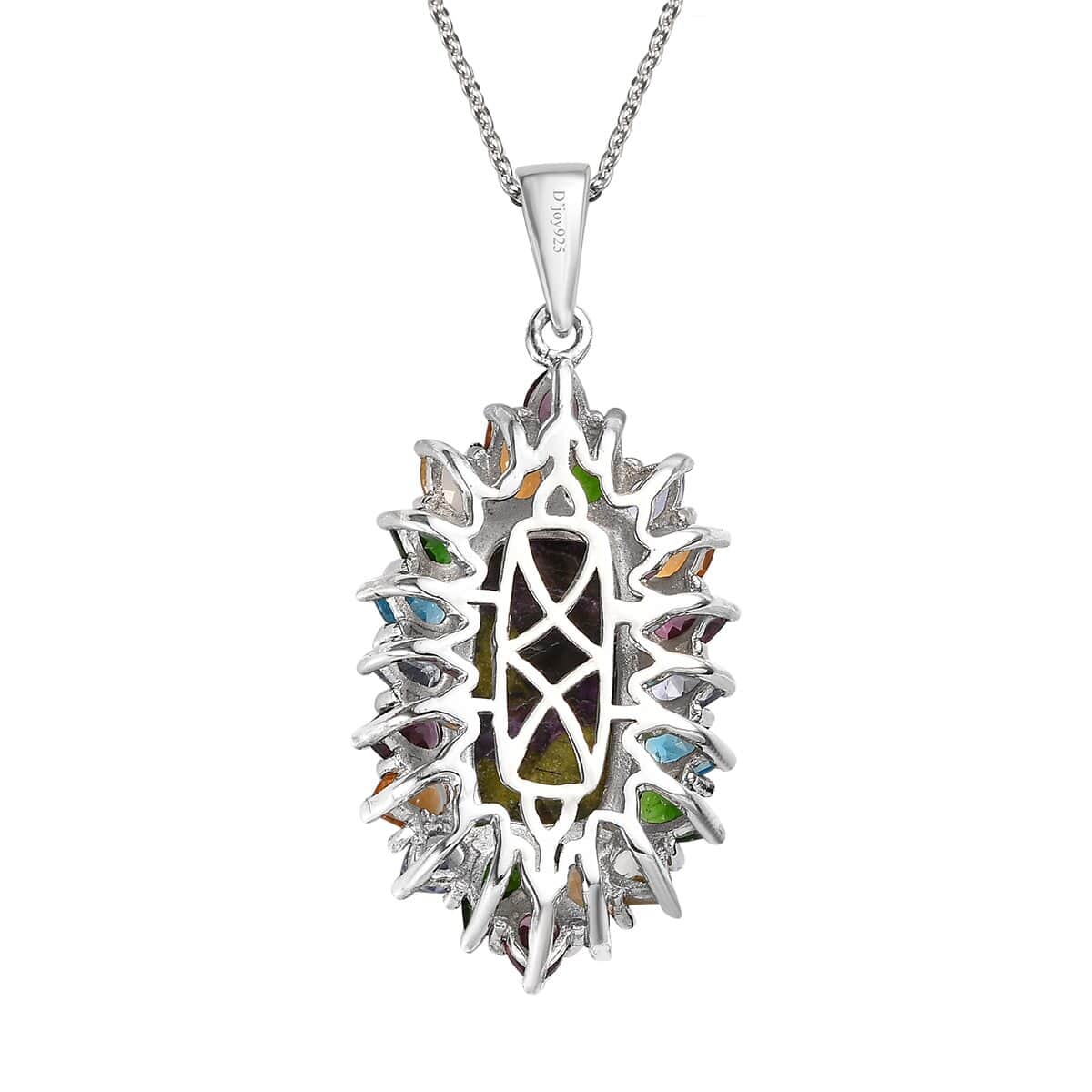 Tasmanian Stichtite and Multi Gemstone Elongated Pendant Necklace 20 Inches in Platinum Over Sterling Silver 8.75 ctw image number 4