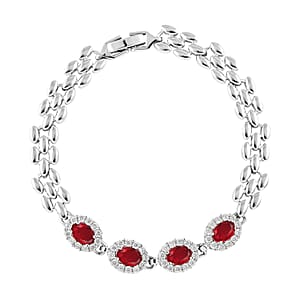 Ankur Treasure Chest Simulated Red and White Diamond Bracelet (7.50In) and Earrings in Silvertone 4.15 ctw