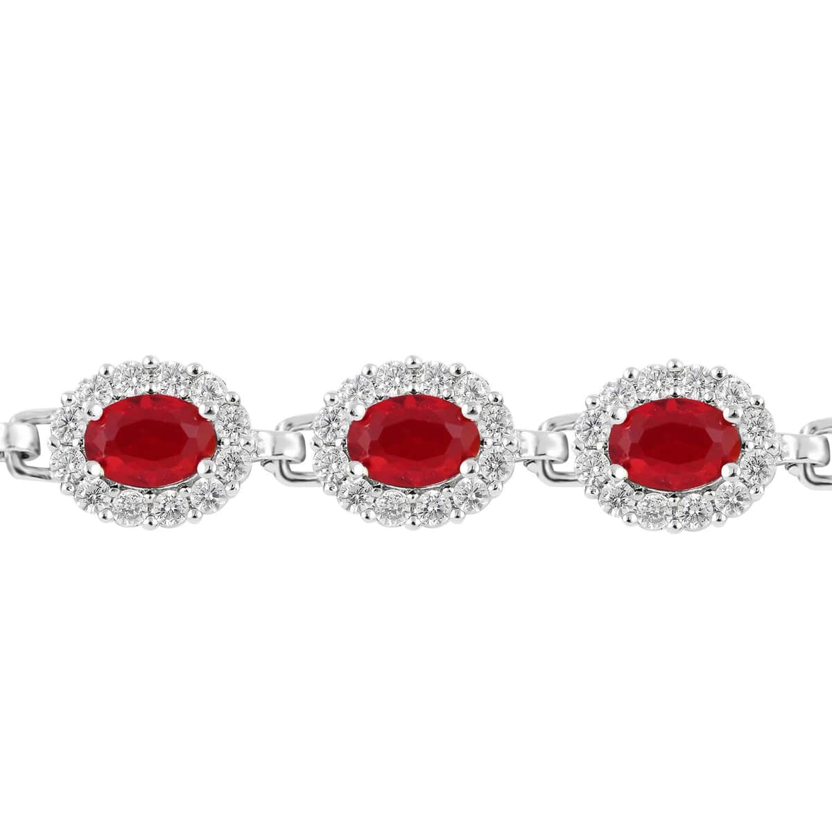 Ankur Treasure Chest Simulated Red and White Diamond Bracelet (7.50In) and Earrings in Silvertone 4.15 ctw image number 3