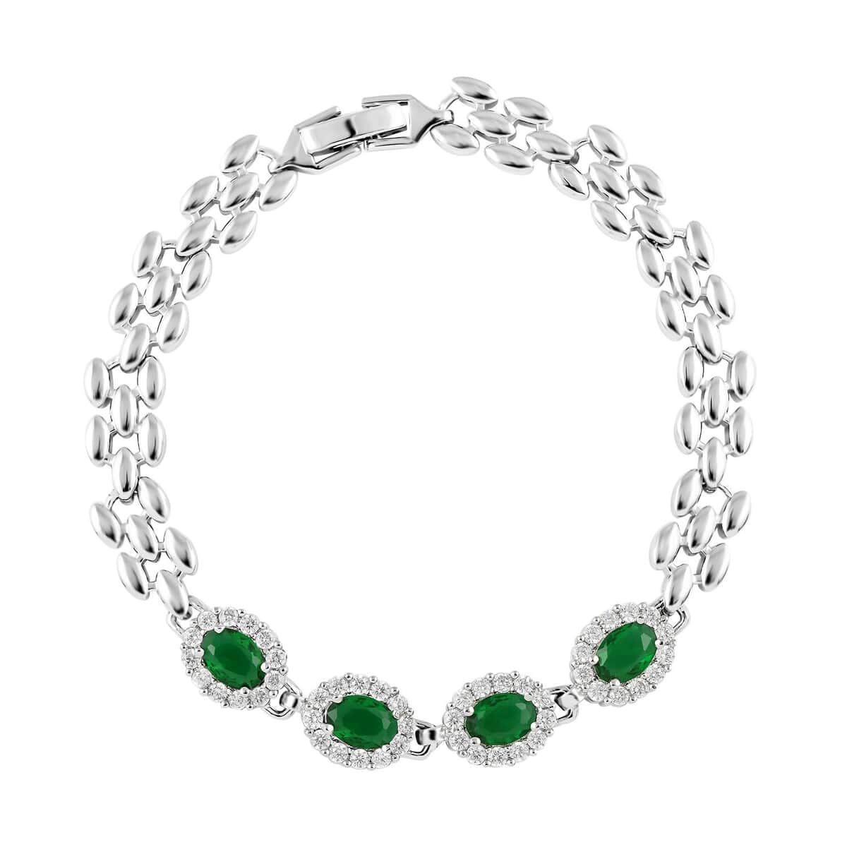 Ankur Treasure Chest Simulated Green and White Diamond Bracelet (7.50In) and Earrings in Silvertone 4.15 ctw image number 2