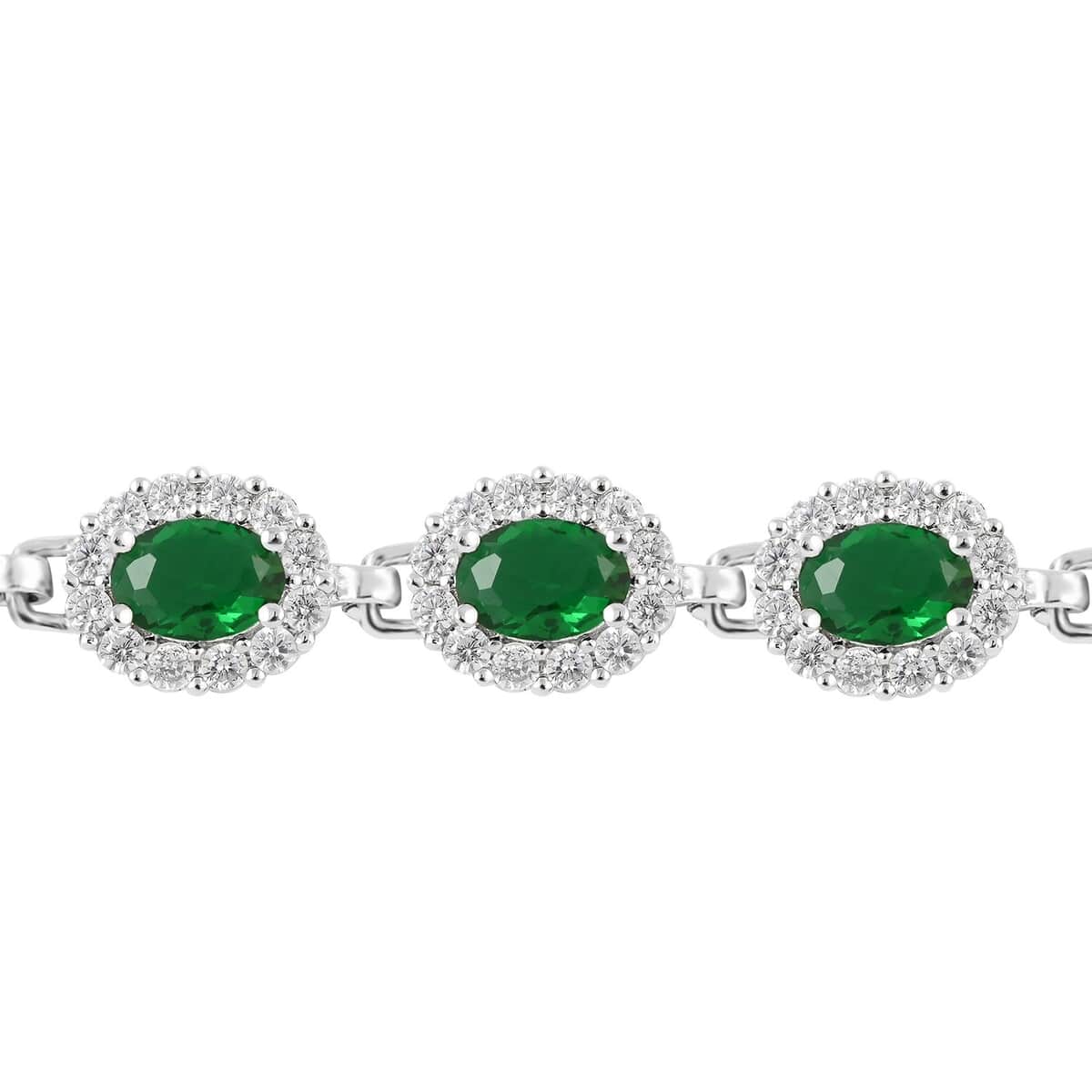 Ankur Treasure Chest Simulated Green and White Diamond Bracelet (7.50In) and Earrings in Silvertone 4.15 ctw image number 3