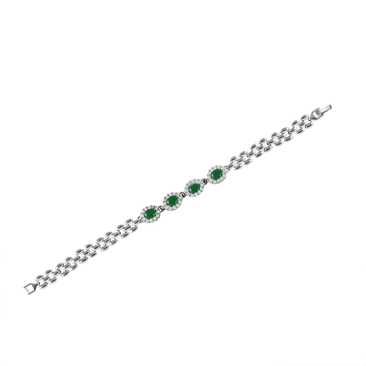 Ankur Treasure Chest Simulated Green and White Diamond Bracelet (7.50In) and Earrings in Silvertone 4.15 ctw image number 4