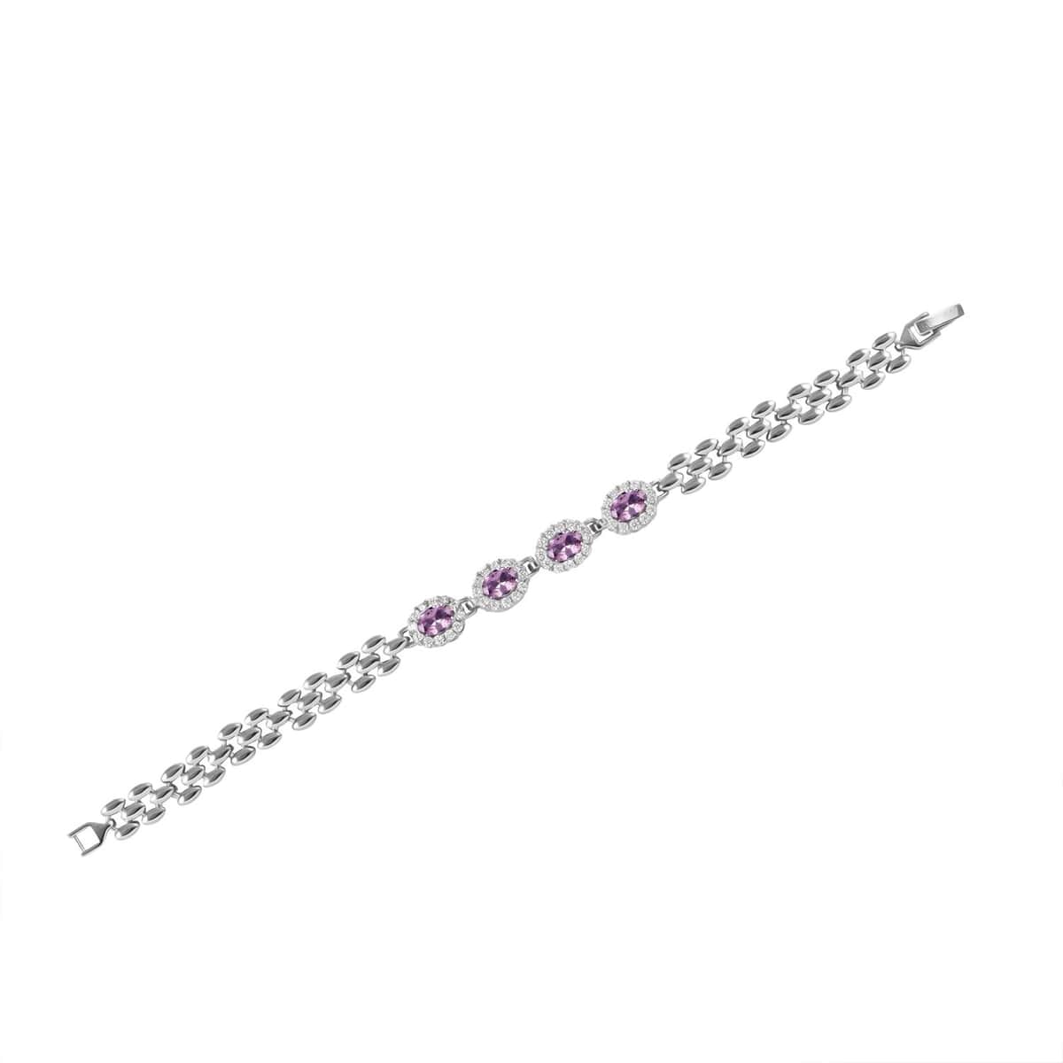 Ankur Treasure Chest Simulated Purple and White Diamond Bracelet (7.50In) and Earrings in Silvertone 4.15 ctw image number 4