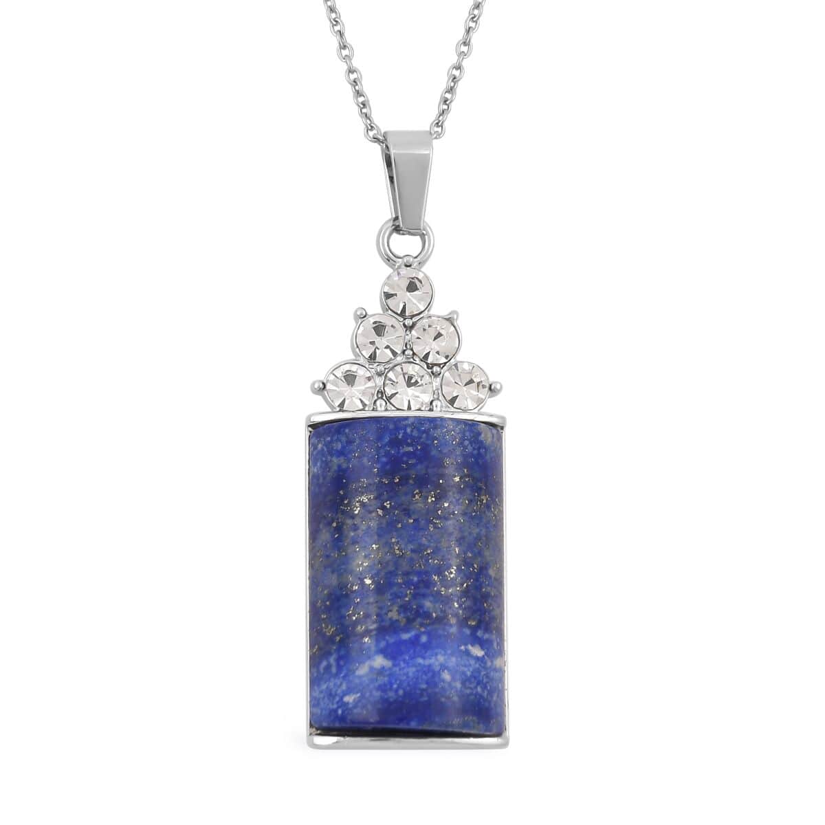 Lapis Lazuli, Austrian Crystal Pendant Necklace (20 Inches) in Silvertone and Stainless Steel 40.00 ctw image number 0