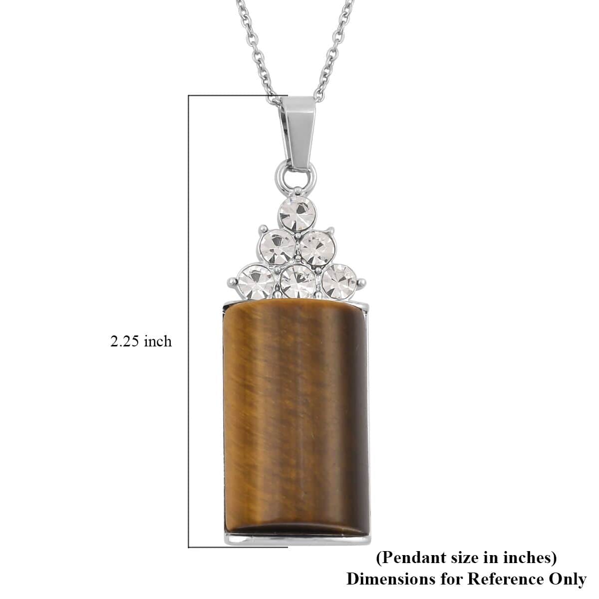 Yellow Tiger's Eye, Austrian Crystal Pendant Necklace (20 Inches) in Silvertone and Stainless Steel 40.00 ctw , Tarnish-Free, Waterproof, Sweat Proof Jewelry image number 6