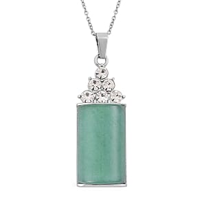 Green Aventurine, Austrian Crystal Pendant Necklace (20 Inches) in Silvertone and Stainless Steel 40.00 ctw , Tarnish-Free, Waterproof, Sweat Proof Jewelry