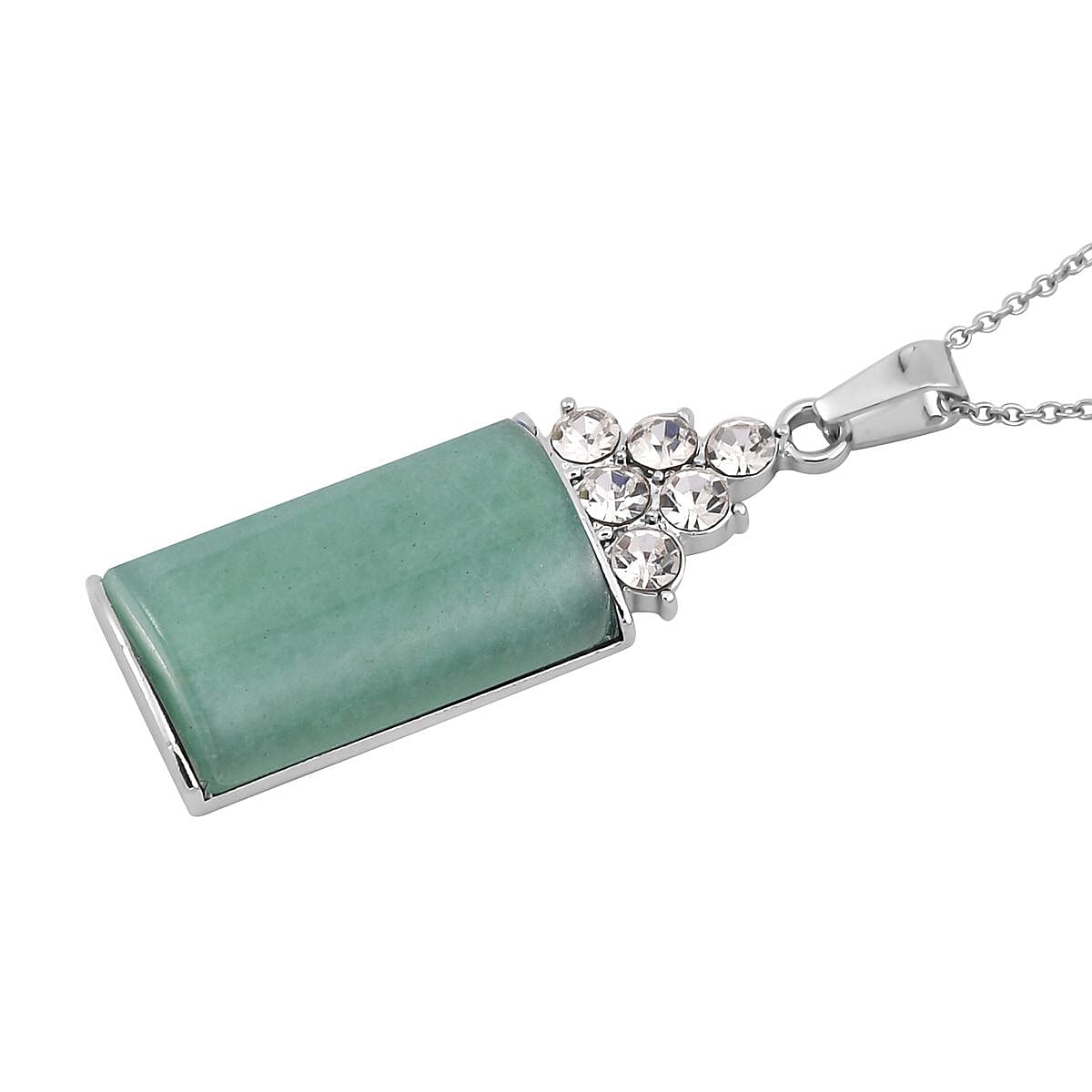 Green Aventurine, Austrian Crystal Pendant Necklace (20 Inches) in Silvertone and Stainless Steel 40.00 ctw , Tarnish-Free, Waterproof, Sweat Proof Jewelry image number 3