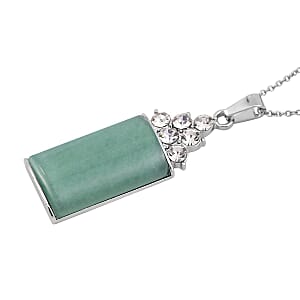 Green Aventurine, Austrian Crystal Pendant Necklace (20 Inches) in Silvertone and Stainless Steel 40.00 ctw , Tarnish-Free, Waterproof, Sweat Proof Jewelry
