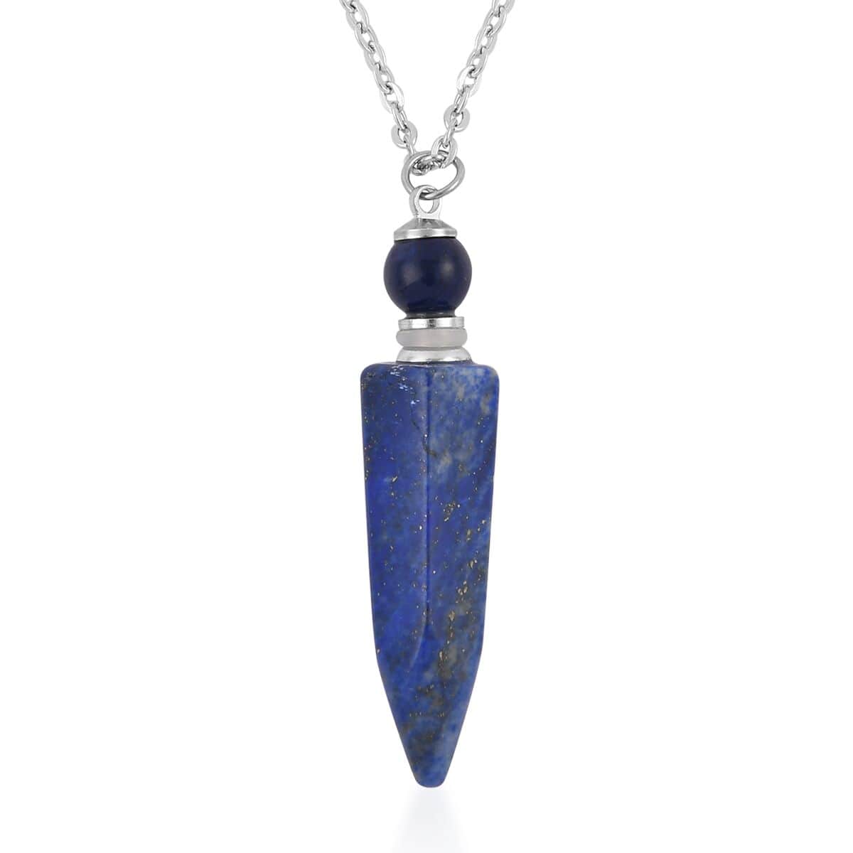 Lapis Lazuli Perfume Bottle Pendant Necklace 24 Inches in Silvertone 37.00 ctw image number 0