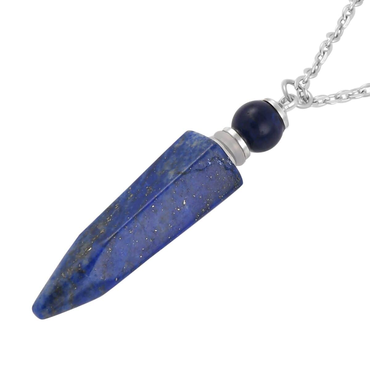 Lapis Lazuli Perfume Bottle Pendant Necklace 24 Inches in Silvertone 37.00 ctw image number 2